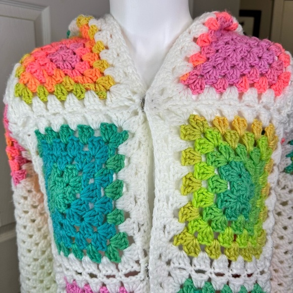 Granny Square Afghan Crochet Cardigan, Hooded Cardigan Handmade Plus Size - Picture 6 of 15